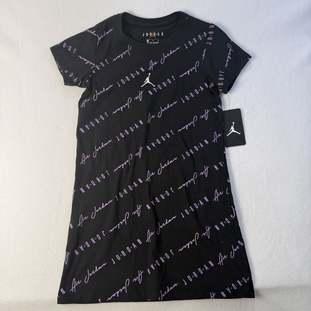 Jordan Girls Flight Short Sleeve T-Shirt Dress Black Purple Sz M 10-12